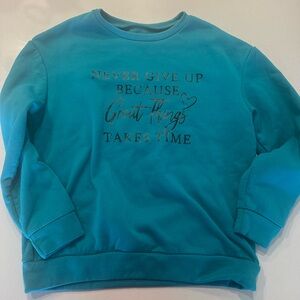 Girls size large teal crew neck sweatshirt